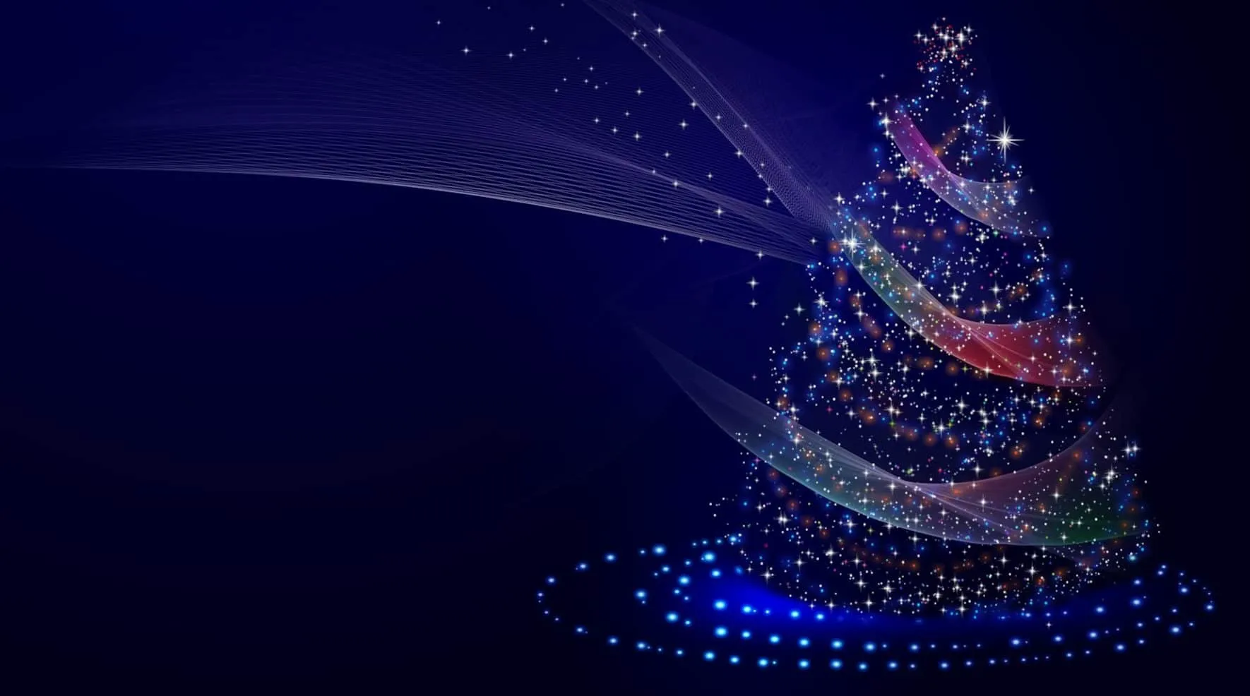 Weihnachtsbaum aus funkelnden Lichtpunkten vor dunkelblauem Hintergrund
