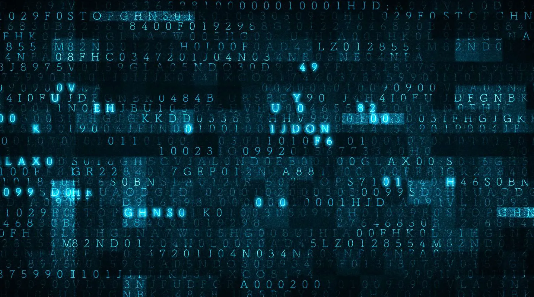 Grid of blue digits and letters on a dark background