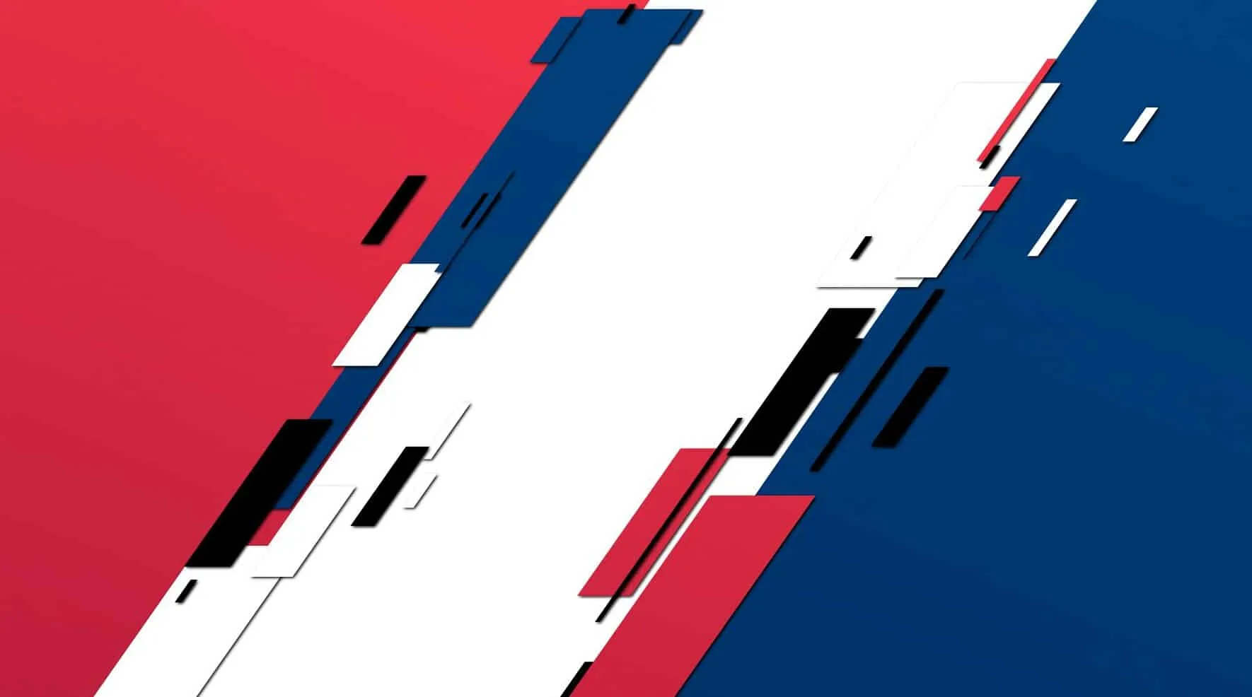 Abstract graphic of red, blue and white bars