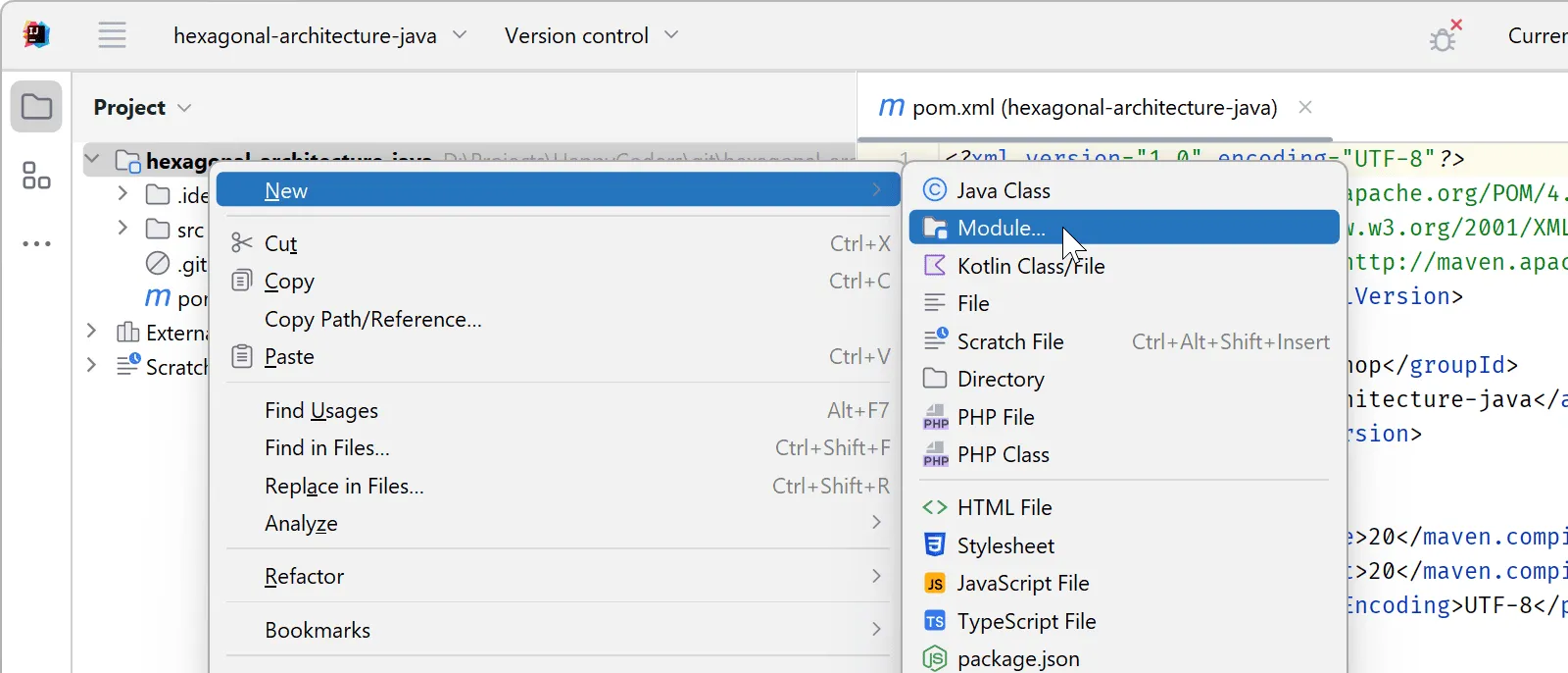 Hexagonale Architektur mit Java - Anlegen eines neuen Moduls
