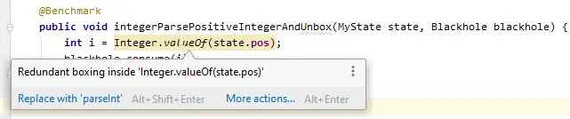 Screenshot of the IntelliJ warning regarding redundant boxing