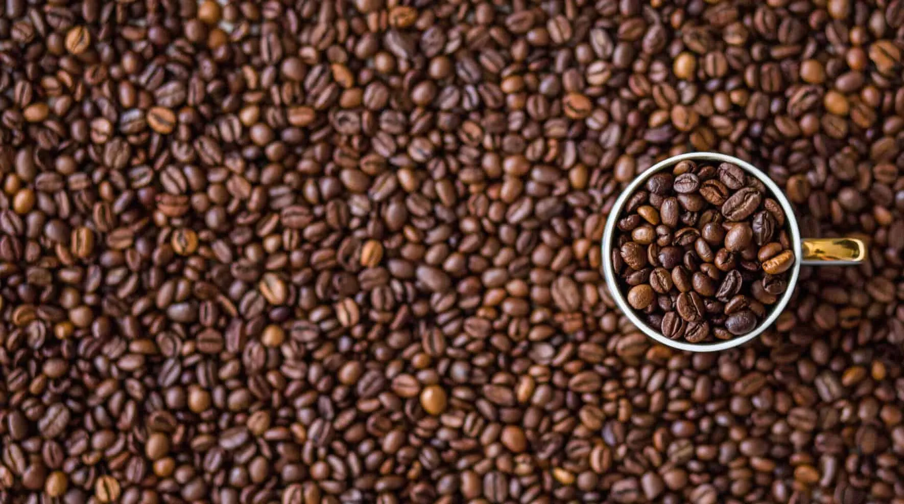 Espressotasse voller Kaffeebohnen inmitten unzähliger weiterer Bohnen – Java 19 Features