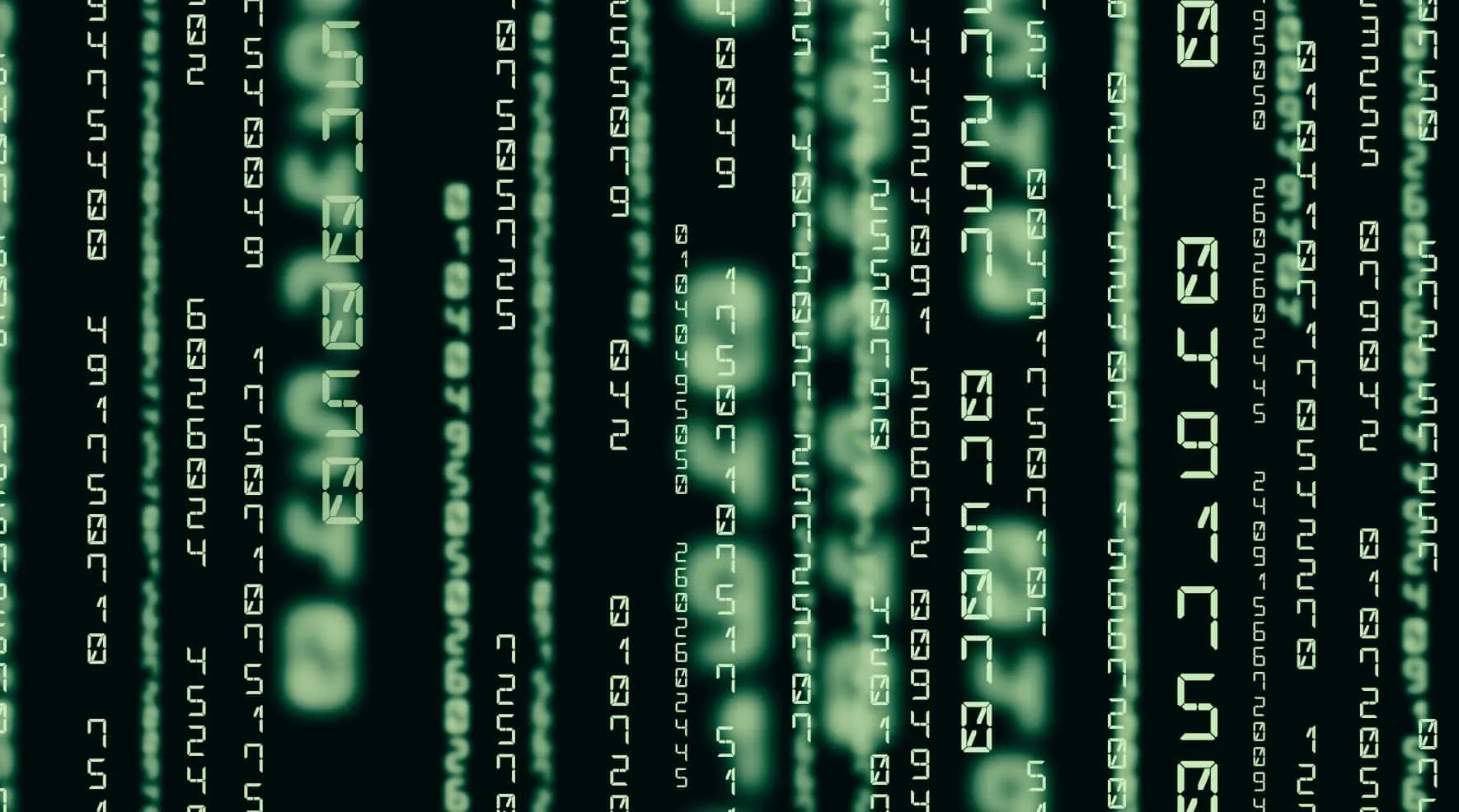 Columns of green digits falling down a black screen