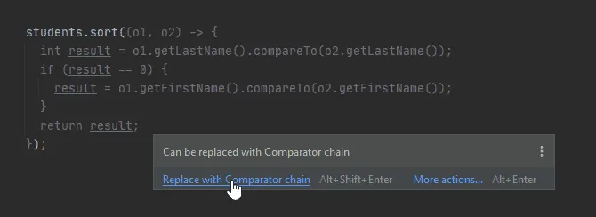 Refactoring to a Comparator chain