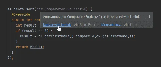 Refactoring a Comparator to a Lambda expression