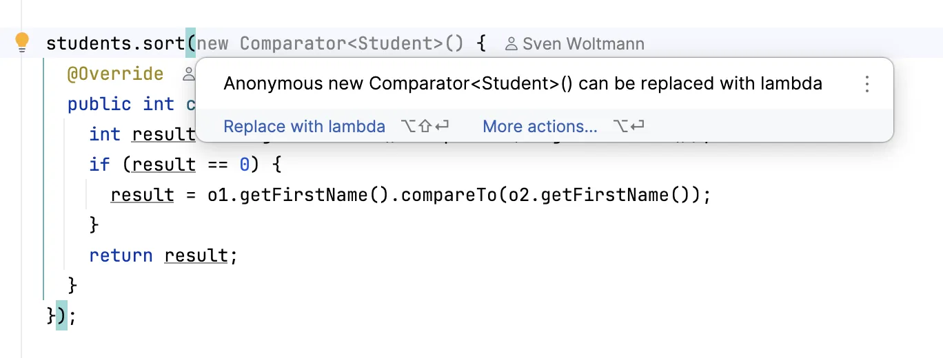 Comparator-Refactoring zum Lambda-Ausdruck
