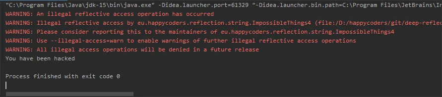 Screenshot mit der Ausgabe von „You have been hackend“