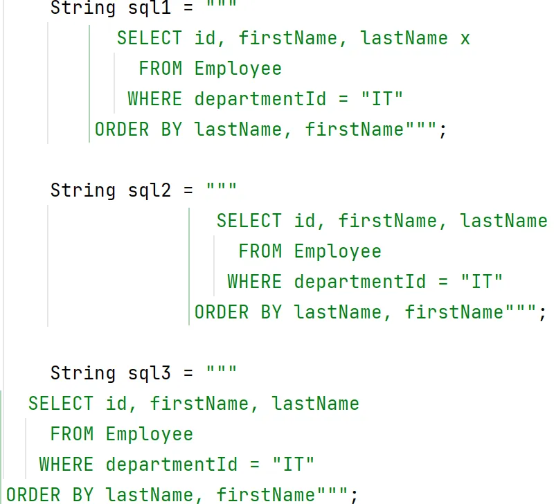 Darstellung des linken Randes von Java-Textblöcken in IntelliJ