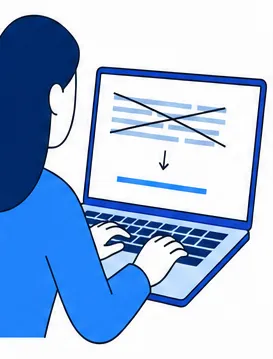 Blick über die Schulter einer Entwicklerin am Laptop: auf dem Bildschirm ist ein Block Codezeilen durchgestrichen und durch eine einzige Zeile ersetzt
