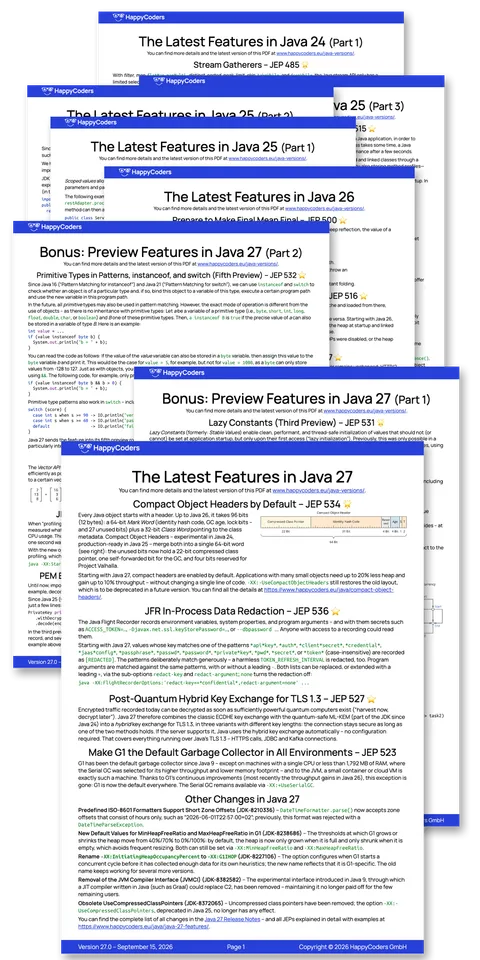 Java versions cheat sheet – stacked PDF pages
