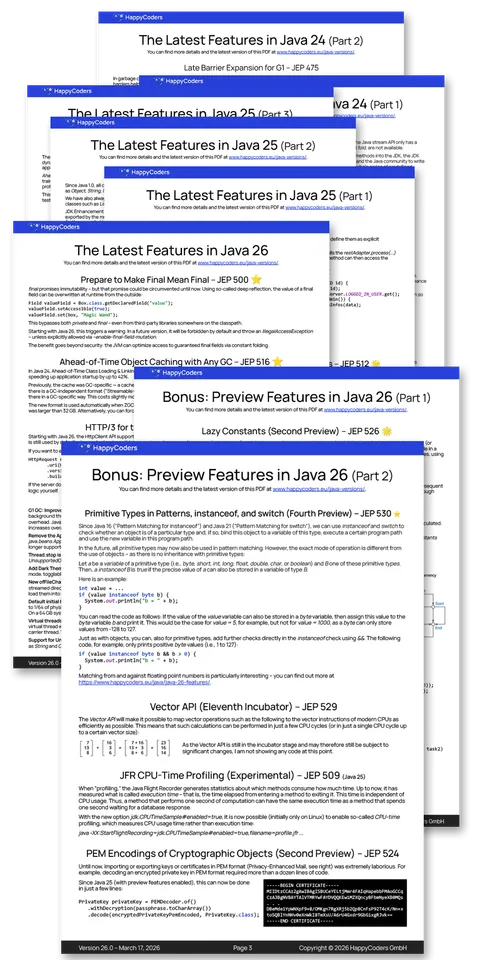 Java versions cheat sheet – stacked PDF pages