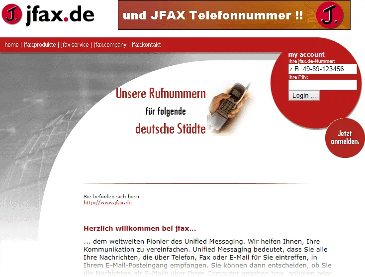 jfax.de messaging portal – enterprise development by Sven Woltmann (1999/2000)