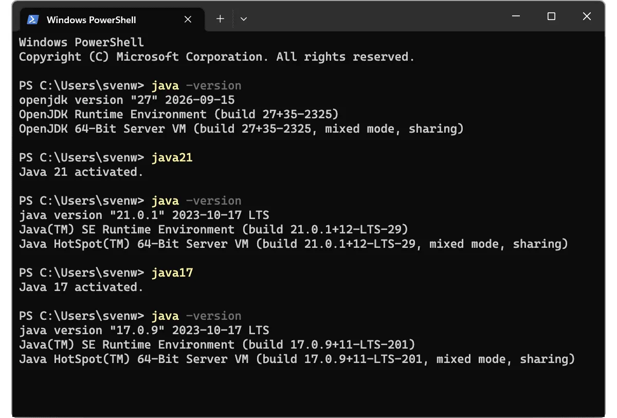 Umschalten der Java-Version in der PowerShell