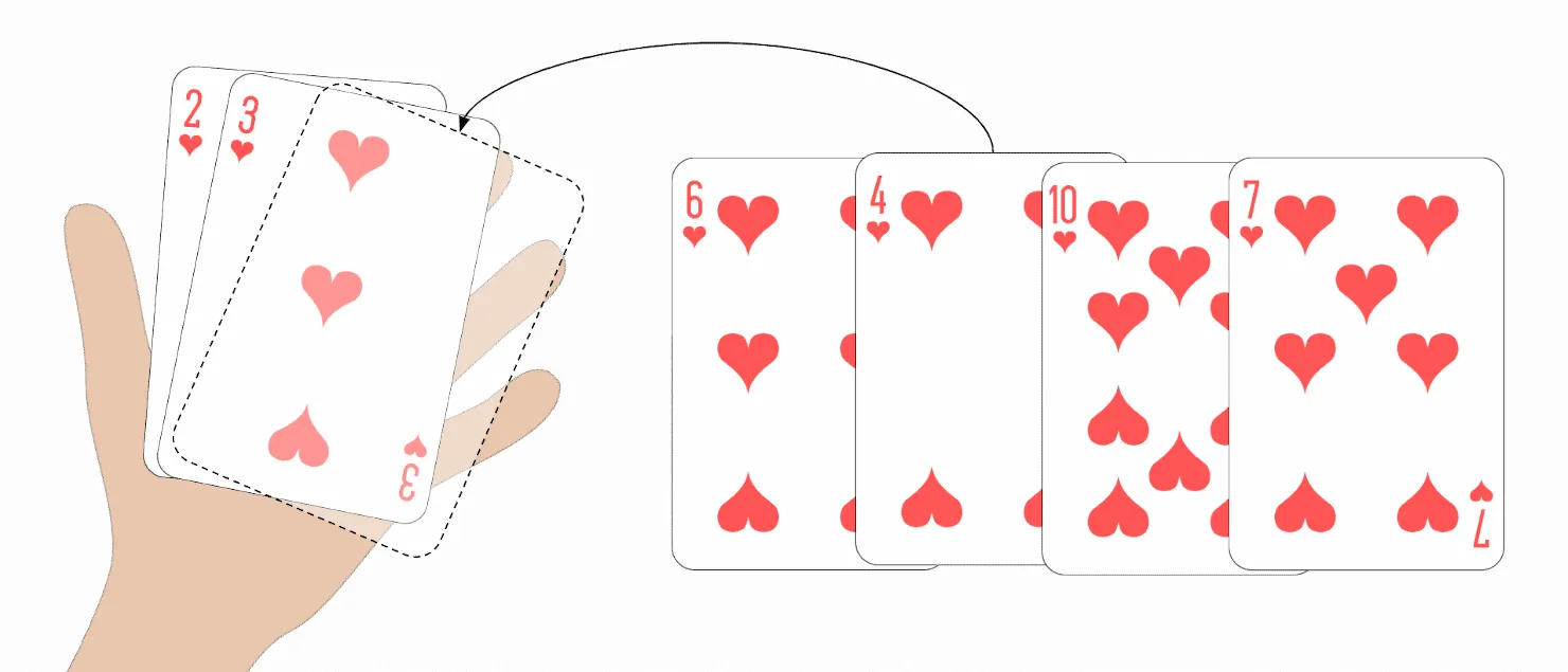 Selection Sort example with playing cards