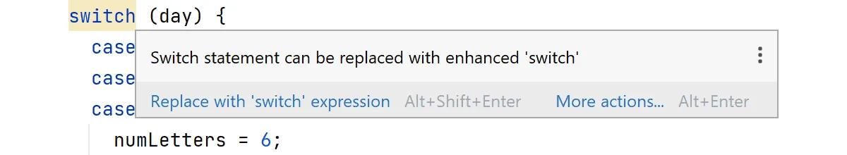 Automatische Ersetzung von „switch“ Statements durch „switch“ Expressions