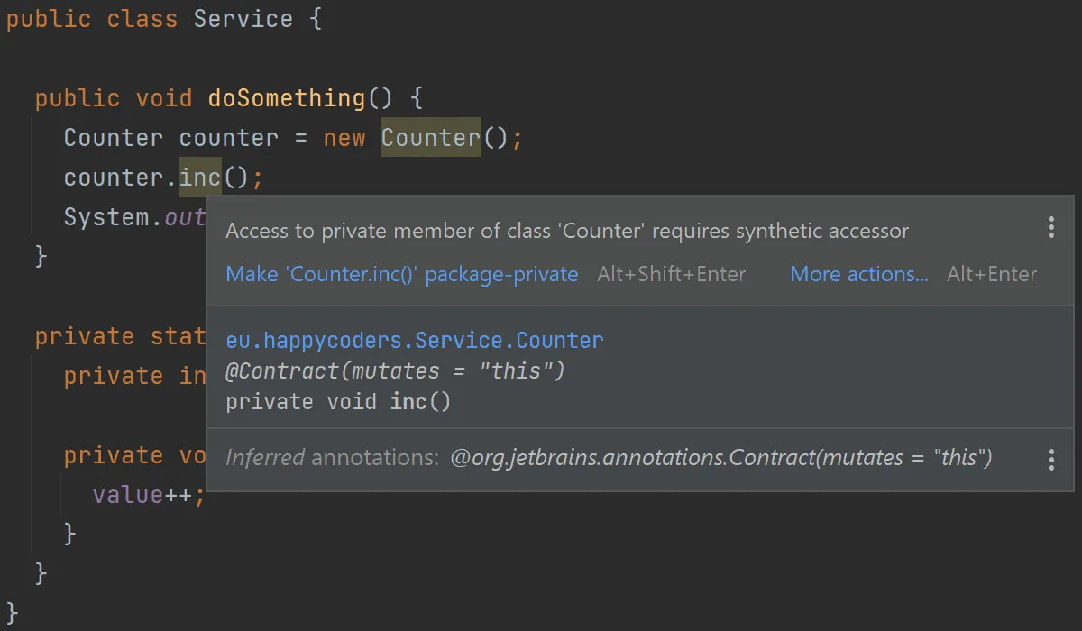 Synthetic accessor warning in IntelliJ