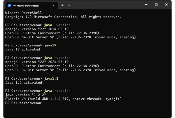 Changing the Java version in PowerShell