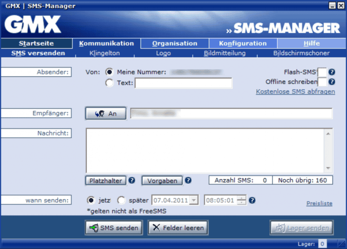 GMX SMS Manager – Online-Messaging-Dienst, entwickelt bei W+R Software (2000–2002)