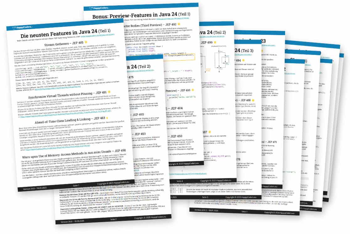 Java Versionen PDF Cheat Sheet - Java 24